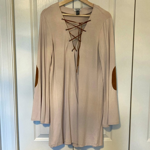 EUC Tasha Polizzi long bell sleeve dress-suede laced front. Size medium. - Picture 1 of 5